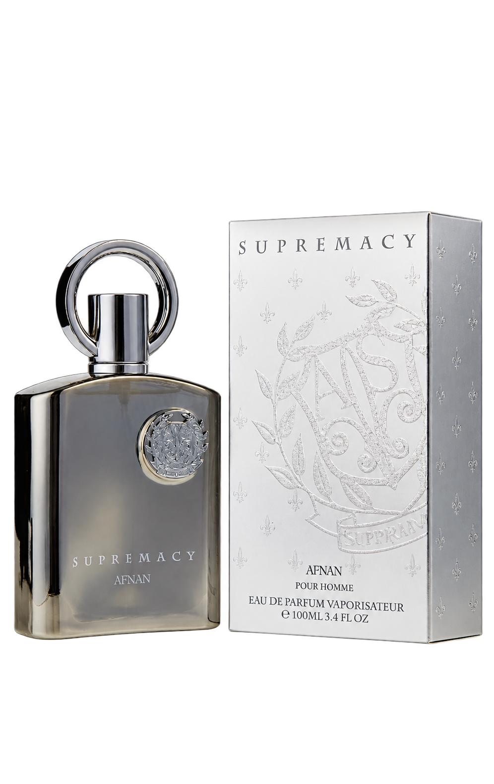 Afnan Supremacy Silver Eau de Parfum - bottle and box