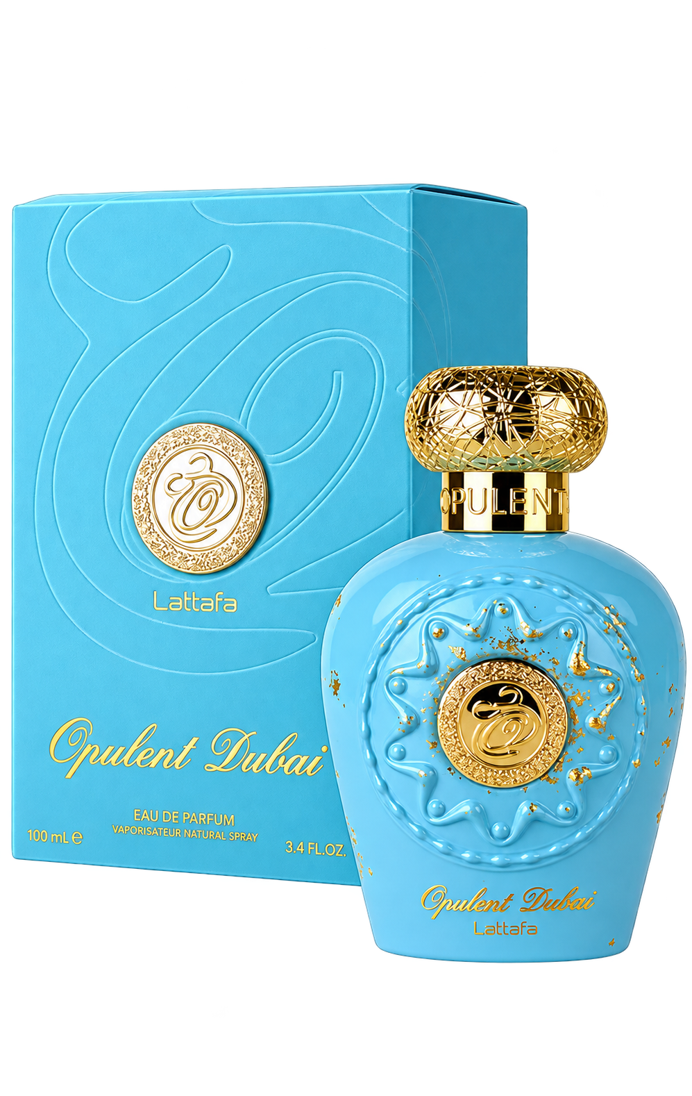Lattafa Opulent Dubai Eau de Parfum 3.4 oz - bottle and box