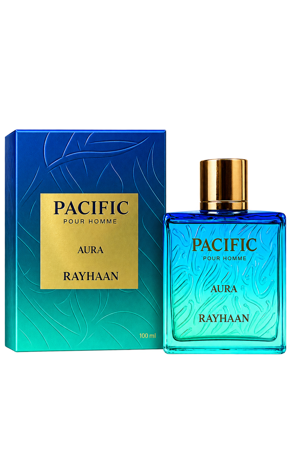 Rayhaan Pacific Aura Pour Homme Eau de Parfum bottle with box